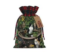 PHAYAH Cat By Flower Tank Christmas Drawstring Burlap Gift Bag Candy Bag, Storage Bag Suitable For Christmas, Birthday Party
