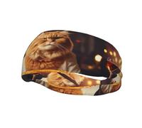 Phayah Cat Eating Pizza Pattern Women Men Athletic Sweatbands Hair Bands For Yoga Running Moisture Elastic Sweat Wicking Head Band