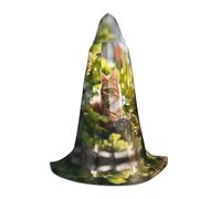 PHAYAH Cat In The Garden Pattern Hooded Cloak Cape Witch Halloween Costumes For Cosplay Costume Masquerade Women Men Robe S