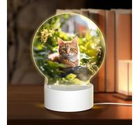 PHAYAH Cat in The Garden Pattern Night Light Round Led Ligh Base with USB Cable Adjustable 3 Colors for Adults Child Room Bedroom