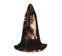PHAYAH Cat In The Spotlight Pattern Hooded Cloak Cape Witch Halloween Costumes For Cosplay Costume Masquerade Women Men Robe S