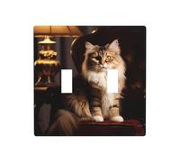 Phayah Cat in The Spotlight Pattern Light Switch Cover Decorative Double Toggle Wall Plate Outlet Cover for Bedroom Living Room 4.5 X 4.5 in