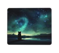 PHAYAH Cat Looking at Stars Pattern Mouse Pad Waterproof Surface & Non-Slip Rubber Base with Stitched Edges Gaming Mouse Mat for Laptop 8.3 X 10.3 in