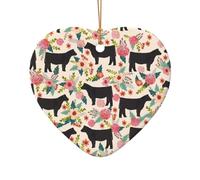Phayah Cattle Farm Sanctuary Pattern Ceramic Heart Shape Christmas Tree Ornaments, Family New Year Home Souvenirs For Gatherings