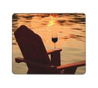 Phayah Chair and Wine at Sunset Lake Pattern Mouse Pad Waterproof Surface & Non-Slip Rubber Base with Stitched Edges Gaming Mouse Mat for Laptop 8.3 X 10.3 in