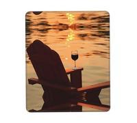 Phayah Chair and Wine at Sunset Lake Pattern Mouse Pad Waterproof Surface & Non-Slip Rubber Base with Stitched Edges Gaming Mouse Mat for Laptop 8.3 X 10.3 in