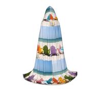 PHAYAH Chairs Beside The Blue Sea Sky Pattern Hooded Poncho Unisex Christmas Hoodie For Cosplay Halloween Costume Party Masquerade L