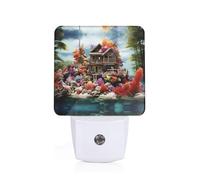 Phayah Chalet by The Sea Pattern Night Light Lamp with Dusk to Dawn Sensor Led Lamp for Corridors Bedrooms Children's Rooms Stairs
