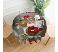 PHAYAH Christmas Squirrel Pattern Round Decorative Tablecloth 60in, Farmhouse Holiday Party Round Tablecloth Living Room Kitchen Decorations