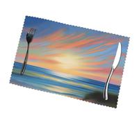 Phayah Coastal Evening Breeze Pattern Table Placemats Set Of 6 12 X 18 Inch Placemats, For Holiday Parties Kitchen Table Decorations