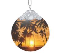 Phayah Coconut Palm Pattern Christmas Tree Decoration Round Glass Ornaments Suitable For New Year Home For Gatherings Silver Metal Buckle