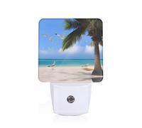 PHAYAH Coconut Seagull On Beach Pattern Night Light Plug-in Led Auto Sensor Night Lamp Dusk-to-Dawn Lamp for Nursery Children Stairs Corridors
