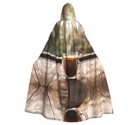 PHAYAH Coffee By The Glass Pattern Hooded Cloak Cape Witch Halloween Costumes For Cosplay Costume Masquerade Women Men Robe