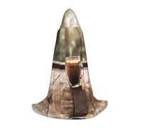 PHAYAH Coffee By The Glass Pattern Hooded Cloak Cape Witch Halloween Costumes For Cosplay Costume Masquerade Women Men Robe M