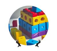 PHAYAH Colorful Building Blocks Pattern Bone Porcelain Decorative Plate Durable Smooth And Perfect Decoration For Home, Office And Coffee Shop 7in