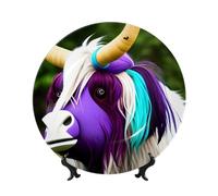 PHAYAH Colorful Cow'S Head Pattern Bone Porcelain Decorative Plate Durable Smooth And Perfect Decoration For Home, Office And Coffee Shop 6in