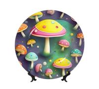PHAYAH Colorful Dream Mushroom Pattern Bone Porcelain Decorative Plate Durable Smooth And Perfect Decoration For Home, Office And Coffee Shop 7in