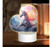 PHAYAH Colorful Fur Unicorn Pattern Night Light Heart Shape Led Ligh Base with USB Cable Adjustable 3 Colors for Adults Child Room Bedroom