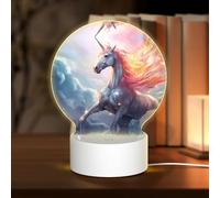 PHAYAH Colorful Fur Unicorn Pattern Night Light Round Led Ligh Base with USB Cable Adjustable 3 Colors for Adults Child Room Bedroom