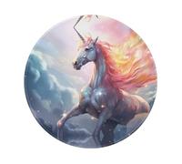 PHAYAH Colorful Fur Unicorn Pattern Round Gaming Mouse Pad Non-Slip Rubber Base Mouse Mat With Stitched Edge 7.9 X 7.9 In For Laptop Computer
