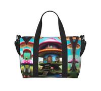 Phayah Colorful Mushroom House Travel Duffel Bag,Sports Tote Gym Bag,Shoulder Weekender Overnight Bag for Women