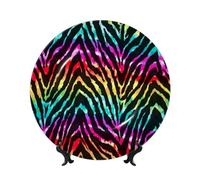 PHAYAH Colorful Rainbow Zebra Printing Bone China Decorative Plate Ceramic Dinner Plates Crafts with Vertical Stand for Home Office Decor 6in