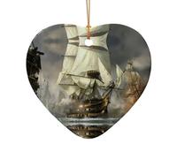 Phayah Cool Cruise Ship Pattern Ceramic Heart Shape Christmas Tree Ornaments, Family New Year Home Souvenirs For Gatherings