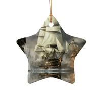 Phayah Cool Cruise Ship Pattern Ceramic Star Shape Christmas Tree Ornaments, Family New Year Home Souvenirs For Gatherings