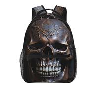PHAYAH Copper-Colored Skull Pattern Backpack For Women Men Casual Backpack Teen Boys And Girls 15.7 Inch Laptop Bookbag Travel Business