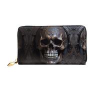 PHAYAH Copper-Colored Skull Pattern Wallet Women Leather Wallet Credit Card Holder Clutch Long Ladies Billfold