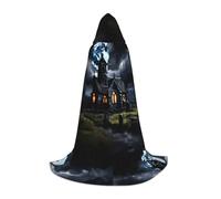 PHAYAH Cottage In The Cemetery Pattern Hooded Poncho Unisex Christmas Hoodie For Cosplay Halloween Costume Party Masquerade S