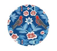 PHAYAH Country Style Blue Red Bird Pattern Round Mouse Pad For Desk Wireless Mouse Laptop Gaming Computer Travel Work Office Supplies 7.9 X 7.9 In