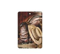 Phayah Cowboy Black Hat Western Boots Pattern Lavender Scent Car Air Freshener Rectangle Card Hanging Hanging Scented Card 6 Pcs For Cars Closet Shoe