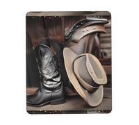 Phayah Cowboy Black Hat Western Boots Pattern Mouse Pad Waterproof Surface & Non-Slip Rubber Base with Stitched Edges Gaming Mouse Mat for Laptop 7 X 8.6 in