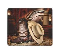 Phayah Cowboy Black Hat Western Boots Pattern Mouse Pad with Non Slip Rubber Base Gaming with Stitched Edge, Mousepad for Laptop, Computer, Office 8.3 X 10.3 in