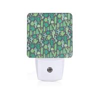 PHAYAH Cute Cactus Seamless Illustration Pattern Plug-in Night Light Led Light Dusk to Dawn Sensor for Corridors Bedrooms Children's Rooms Stairs