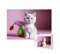 Phayah Cute Creamy Pussycat Puzzles 300 Piece For Jigsaw Puzzle Wooden Puzzle For Family Friend Home Decor Wall Art 15.7 X 11 In