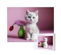 Phayah Cute Creamy Pussycat Puzzles 500 Piece For Jigsaw Puzzle Wooden Puzzle For Family Friend Home Decor Wall Art 20.4 X 15 In