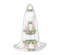PHAYAH Cute Funny Frog Doing Yoga Pattern Adult Hooded Cloak For Masquerade Cosplay Halloween Witch Cloak Christmas Party Robe L