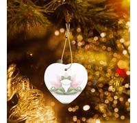 Phayah Cute Funny Frog Doing Yoga Pattern Ceramic Ornament Christmas Holidays Heart Shaped Porcelain Christmas Tree Hanging