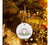 Phayah Cute Funny Frog Doing Yoga Pattern Ceramic Ornament Christmas Holidays Round Shaped Porcelain Christmas Tree Hanging