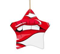 Phayah Cute Graphic Red Lips Pattern Ceramic Star Shape Xmas Tree Ornament New Year Home Souvenirs For Gatherings Hanging Decoration