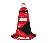 PHAYAH Cute Graphic Red Lips Pattern Halloween Witch Witchcraft Hooded Robe Cape Christmas Hoodie Cosplay Masquerade Party Dress Gift Costume L