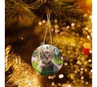 Phayah Cute Kitty. Pattern Christmas Tree Decoration Round Ceramics Ornaments Suitable For New Year Home For Gatherings