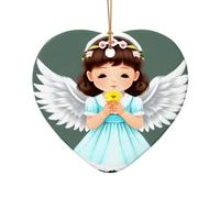 Phayah Cute Little Angel Pattern Ceramic Ornament Christmas Holidays Heart Shape Shaped Porcelain Christmas Tree Hanging