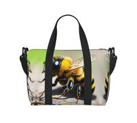 Phayah Cute Little Bee Travel Duffle Bag Weekender Overnight Gym Tote For Women Girls Shoulder Bag Workout Water Resistant, Black, One Size
