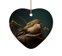 Phayah Cute Little Perching Bird Pattern Christmas Tree Decoration Heart Shape Ceramics Ornaments Suitable For New Year Home For Gatherings
