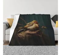 PHAYAH Cute Little Perching Bird Pattern Flannel Blanket Plush Fluffy 80"X60" For Sofa Bed Couch, Movie Night, Camping, And Trave