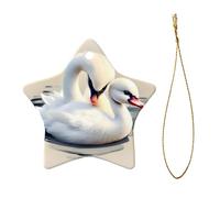Phayah Cute Little Swan Pattern Ceramic Ornament Christmas Holidays Star Shape Shaped Porcelain Christmas Tree Hanging