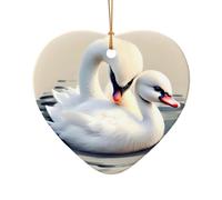 Phayah Cute Little Swan Pattern Hristmas Ceramic Heart Shape Pendant Christmas Tree Ornaments Homefor Gatherings Decoration